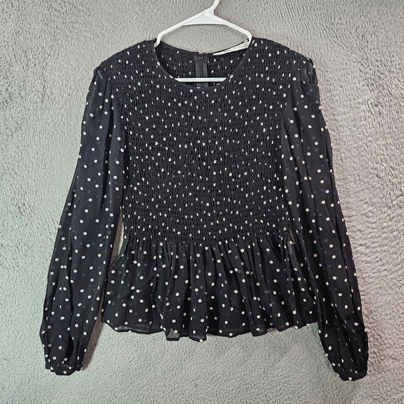 Zara Tops - Zara Top Blouse Women Small Long Sleeve Elastic Fitted Polka Dot Black